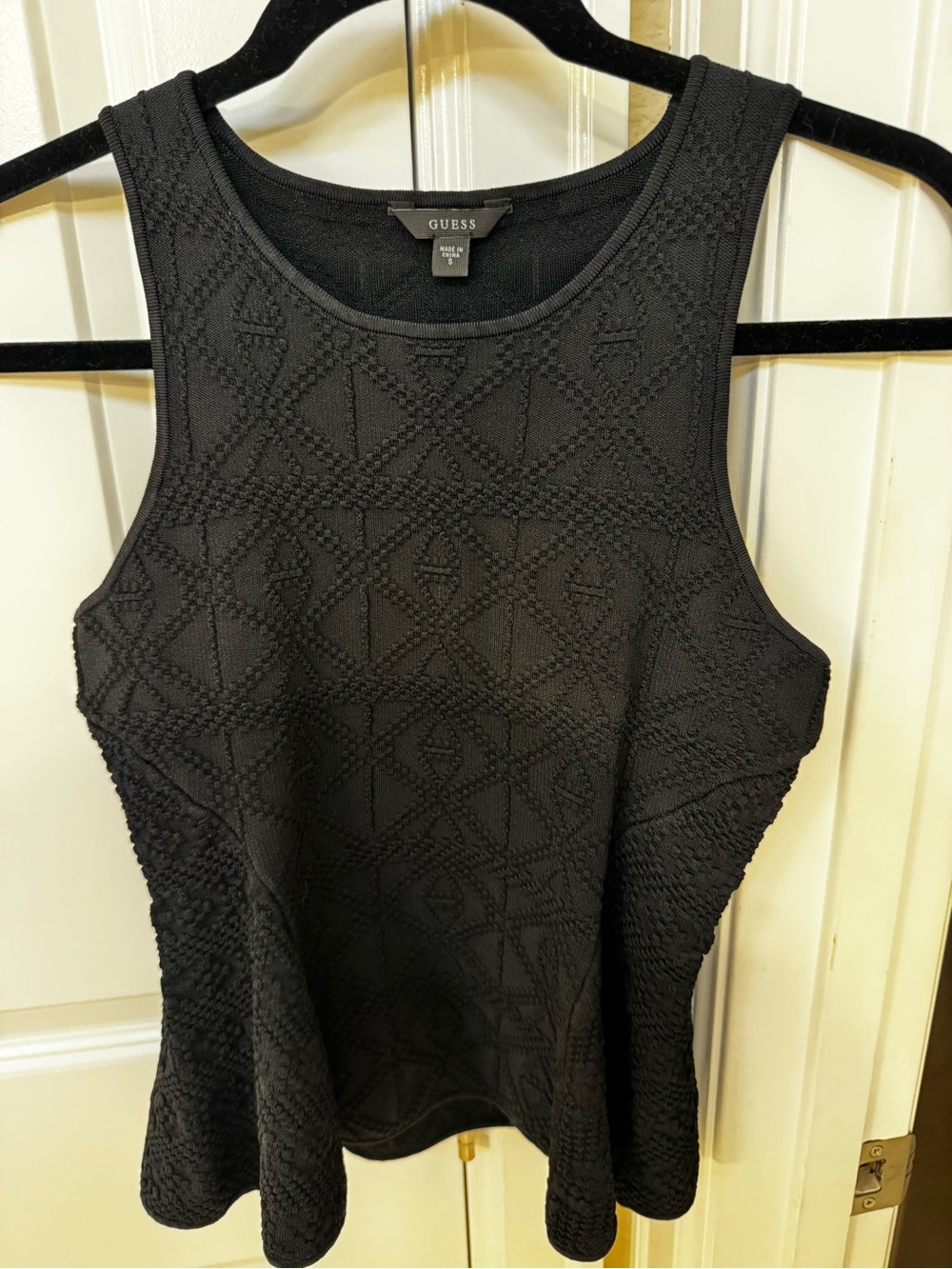 GUESS Black Textured Peplum Tank Top